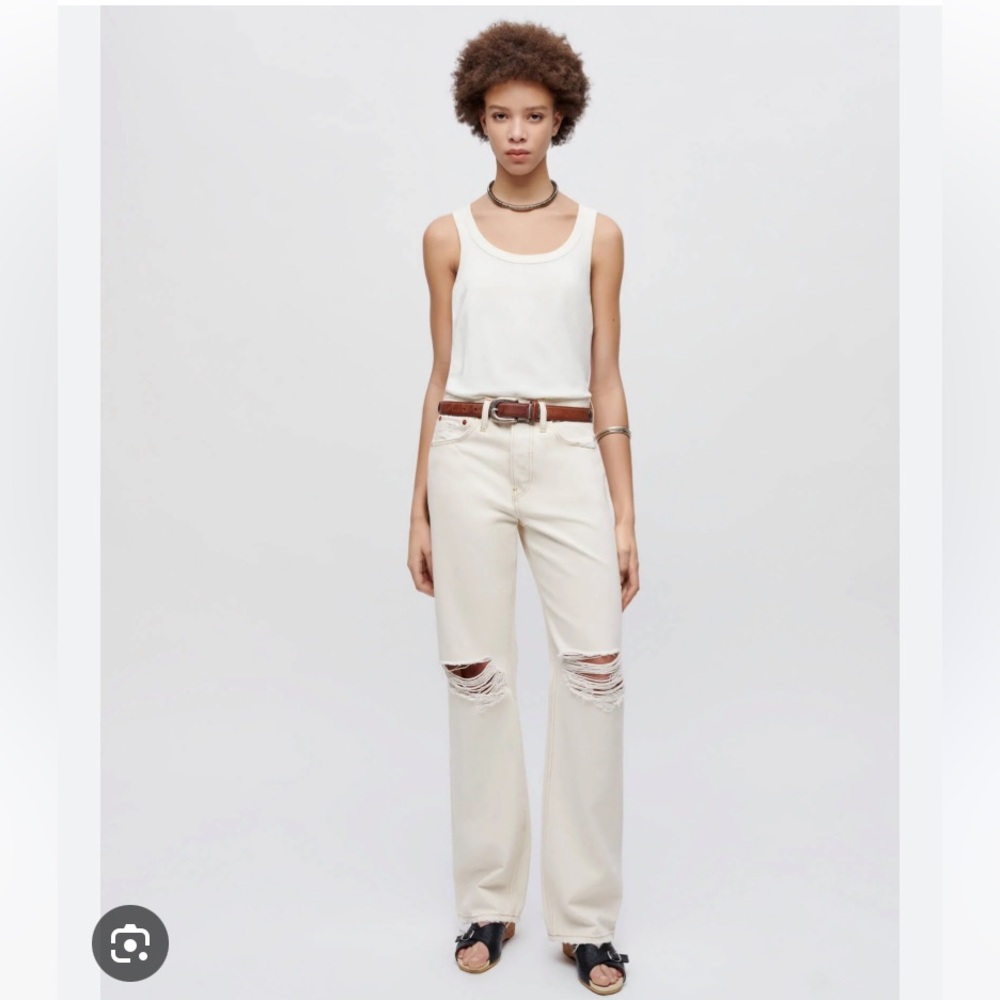 RE/DONE Women's Relaxed Long Vintage White Destroyed Jeans